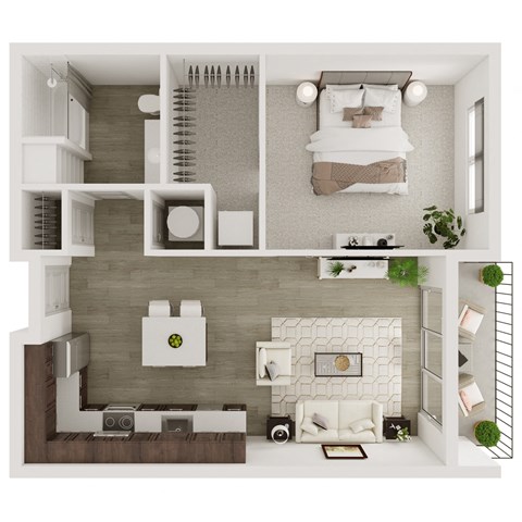Floor plan for 1 bed, 1 bath, 695 sqft